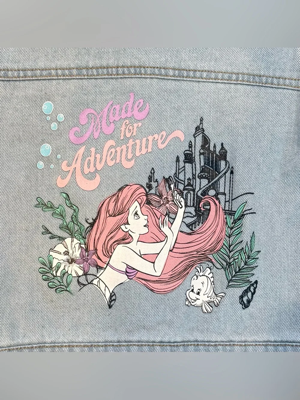 NWT Disney Princess The Little Mermaid Denim Jacket Ariel Flounder Size 3 Girls